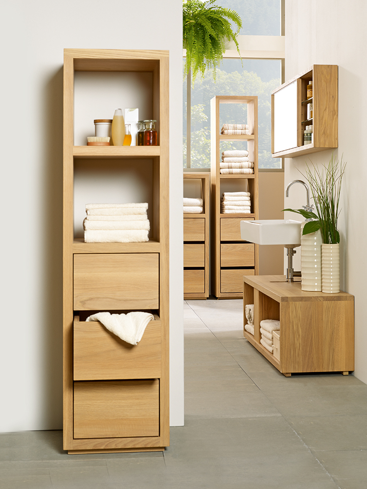 Badezimmerschrank Simply Oak niedrig mit 3 Laden und einem Fach
