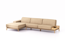 Lounge-Sofa Alani Liegeteil inkl. fixer Armlehne links, 179x340x82 cm, Sitzhöhe 44 cm, Eiche, mit Bezug Wollstoff Stavang Sand
