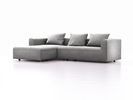 Lounge-Sofa Sereno, bodennah, B297xT180xH71 cm, Sitzhöhe 43 cm, mit Liegeteil links inkl. 3 Kissen (70x55 cm), Eiche, Wollstoff Kaland Kiesel