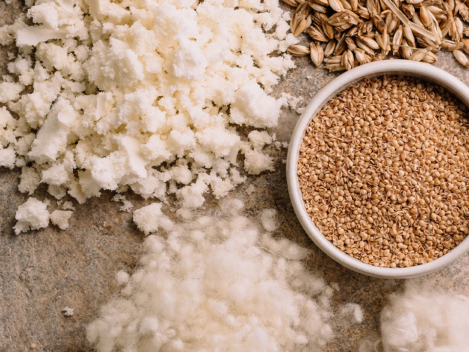 verschiedene ökologische Füllmaterialien für Kopfkissen