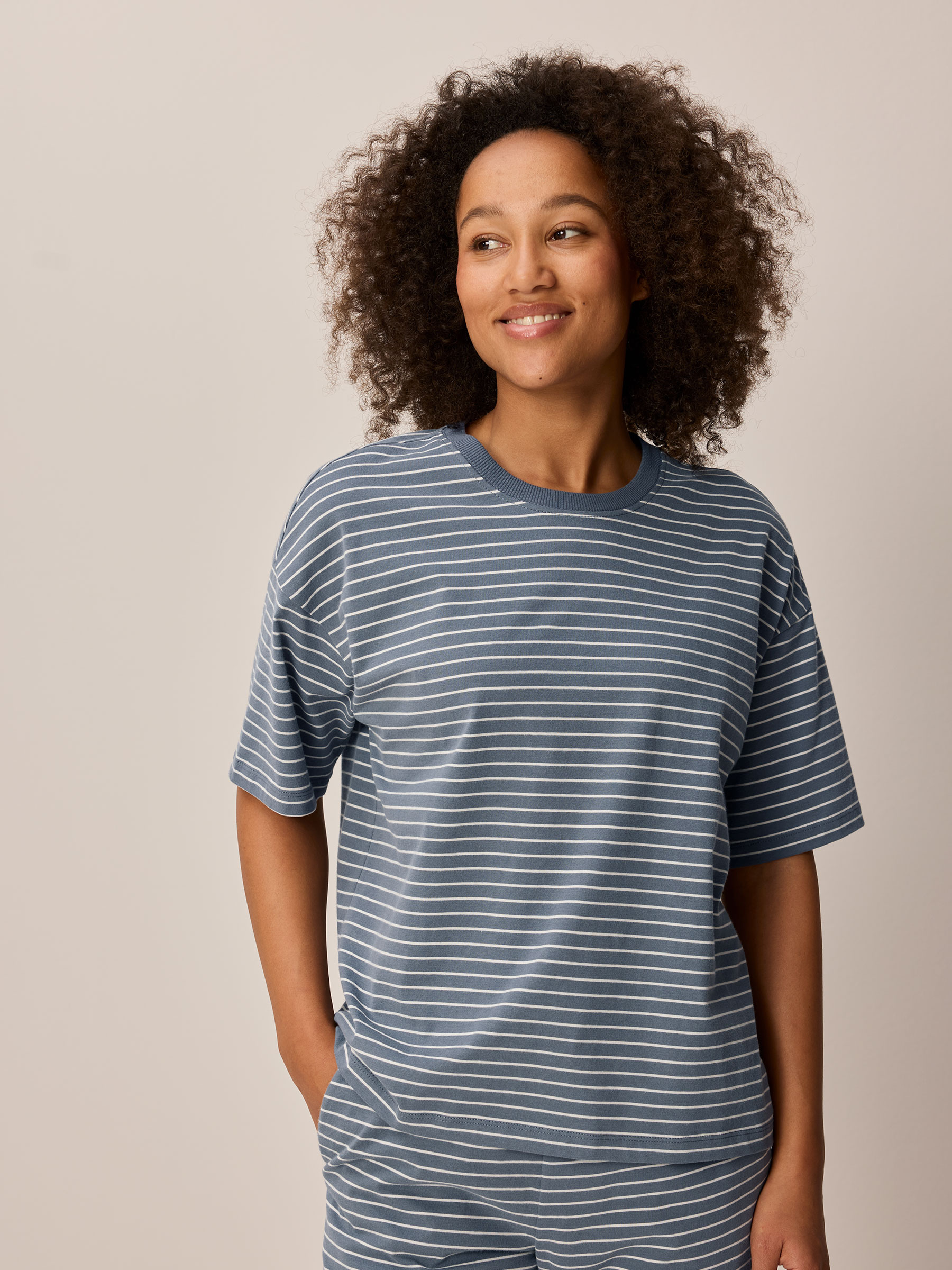Schlafshirt aus Bio Baumwolle | schieferblau ringel | S | 651071