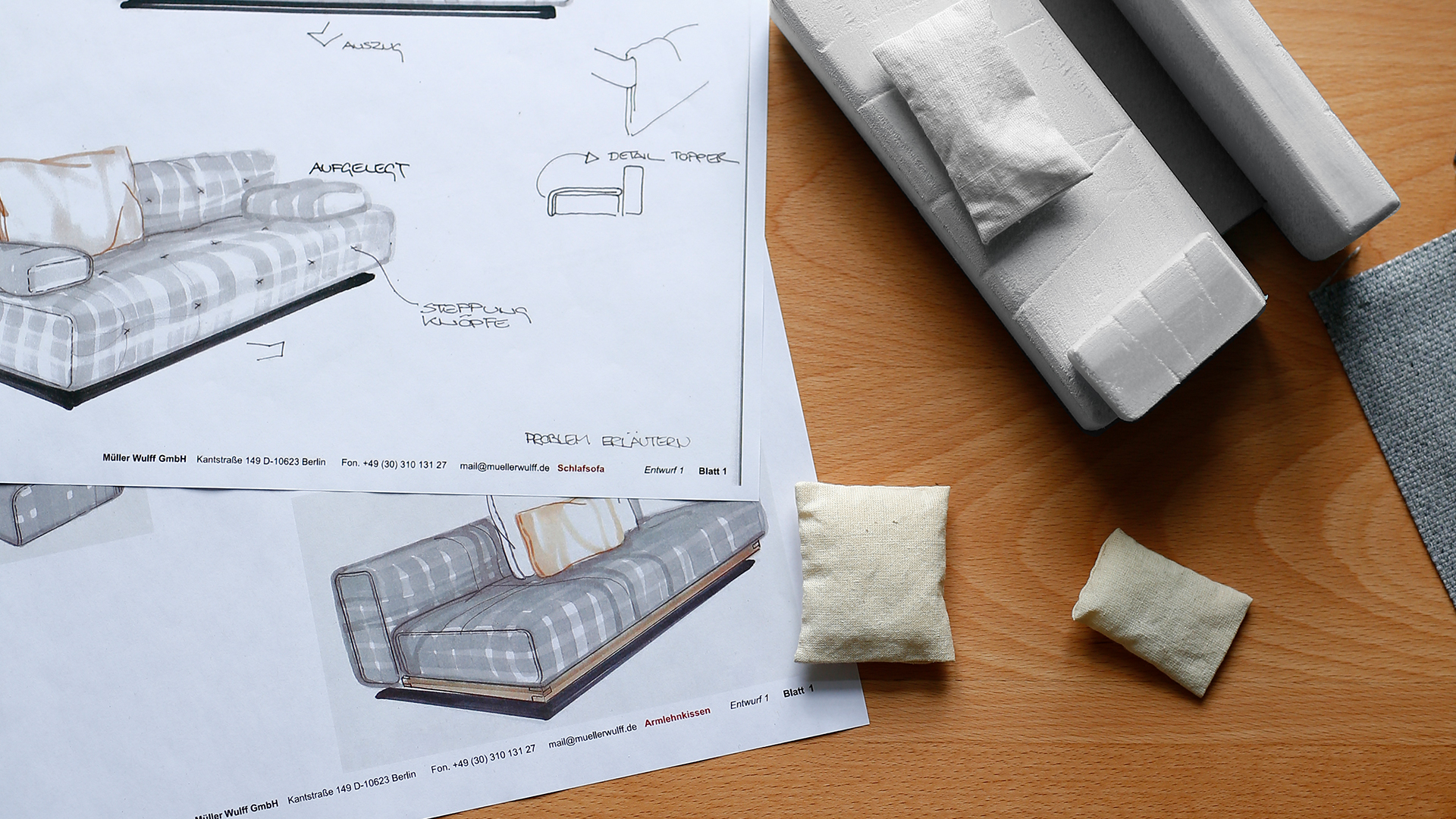 Skizzen und Prototypen von einem Schlafsofa