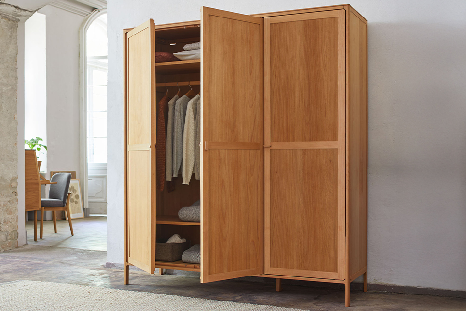 Massivholz Kleiderschrank Kurami 3 türig