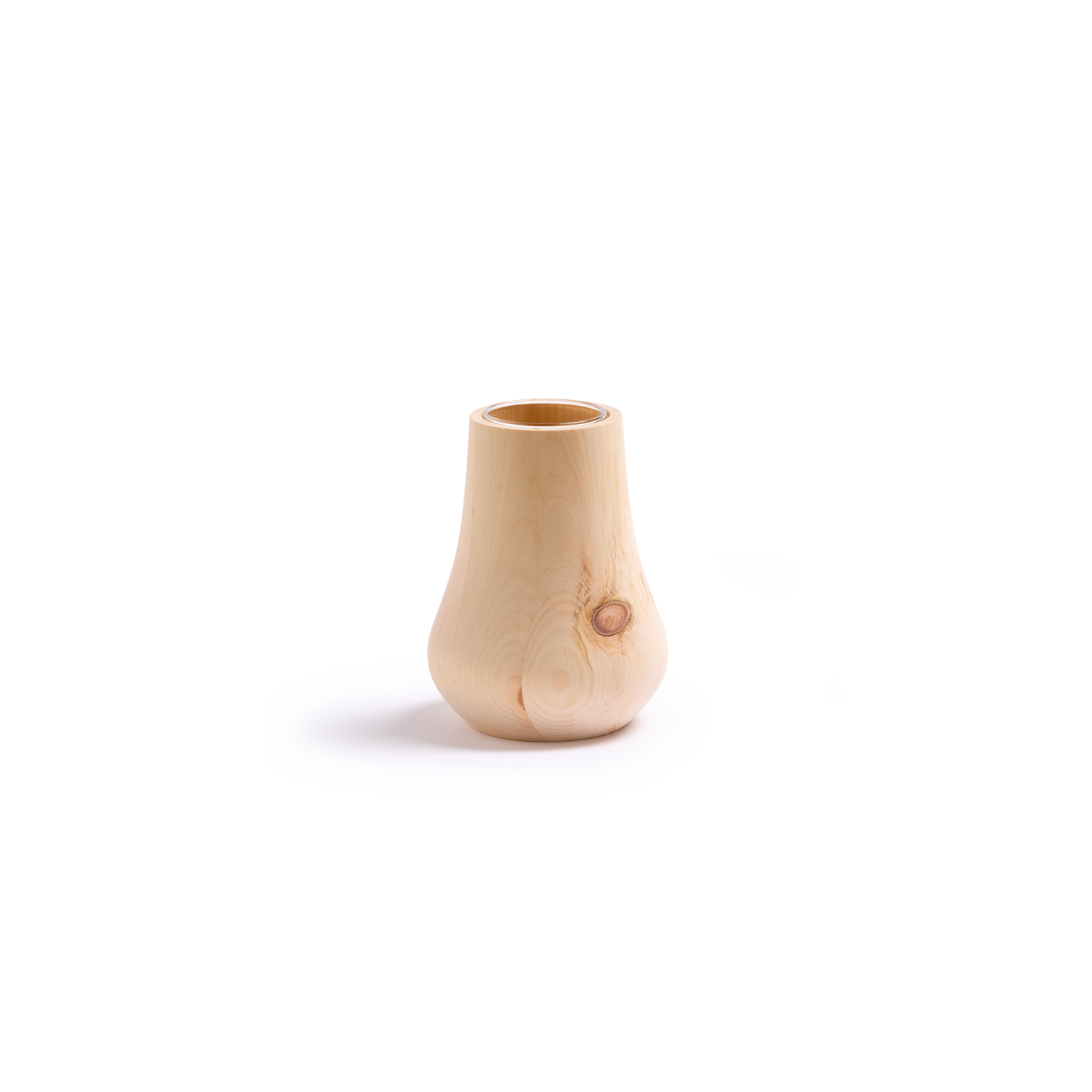 Vase aus Zirbenholz mit Glaseinsatz