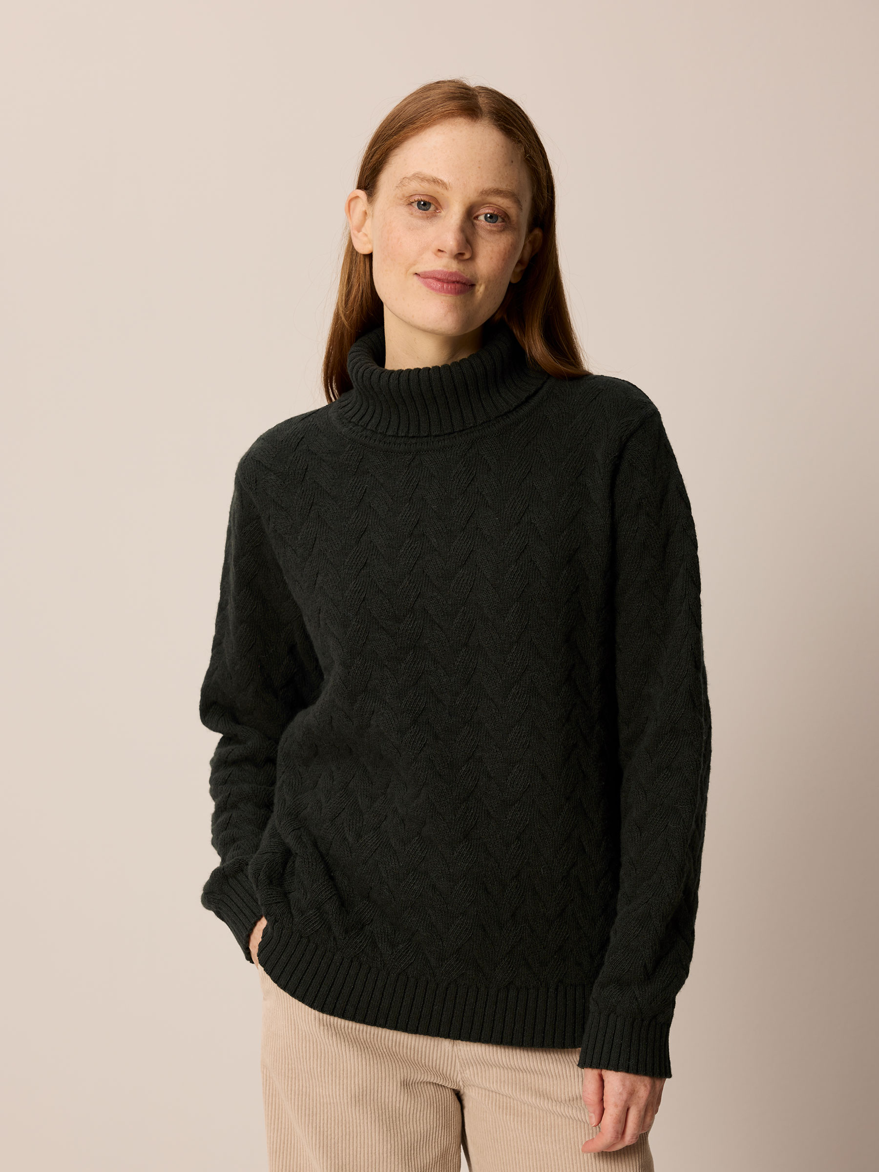 Rollkragenpullover aus Bio Baumwolle und Wolle