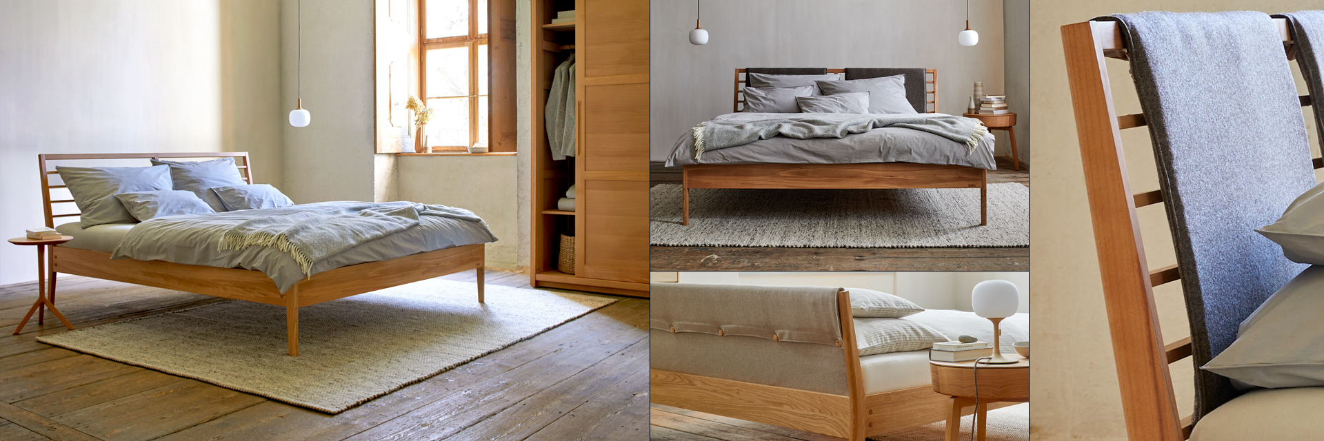 Collage verschiedene Ansichten mit unterschiedlichen Almeno Betten im Schlafzimmer