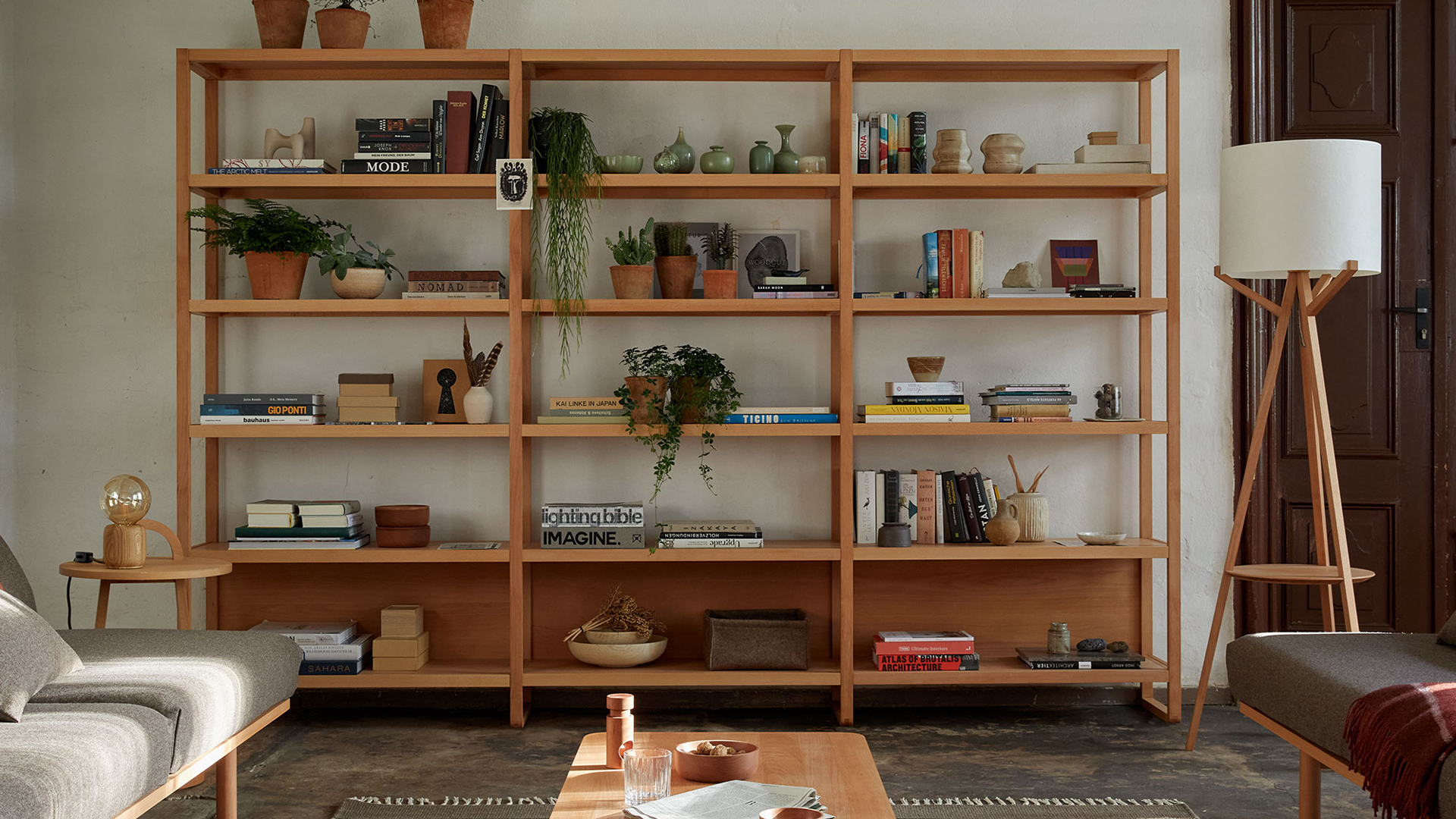 Regalwand Quintum eingerichtet mit Bücher Pflanzen und Dekoration