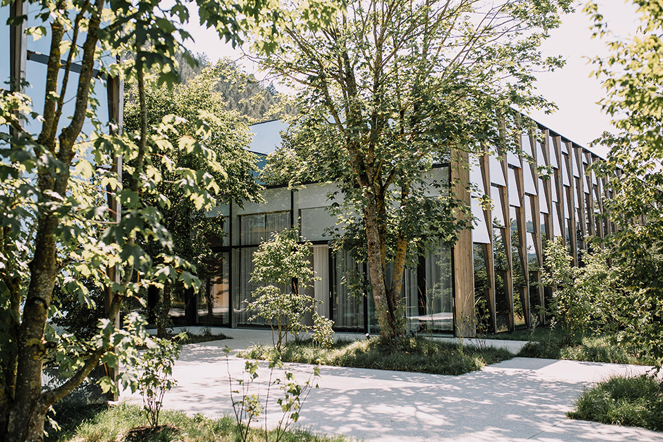 Eingangsbereich der Grünen Erde Welt mit Bäumen