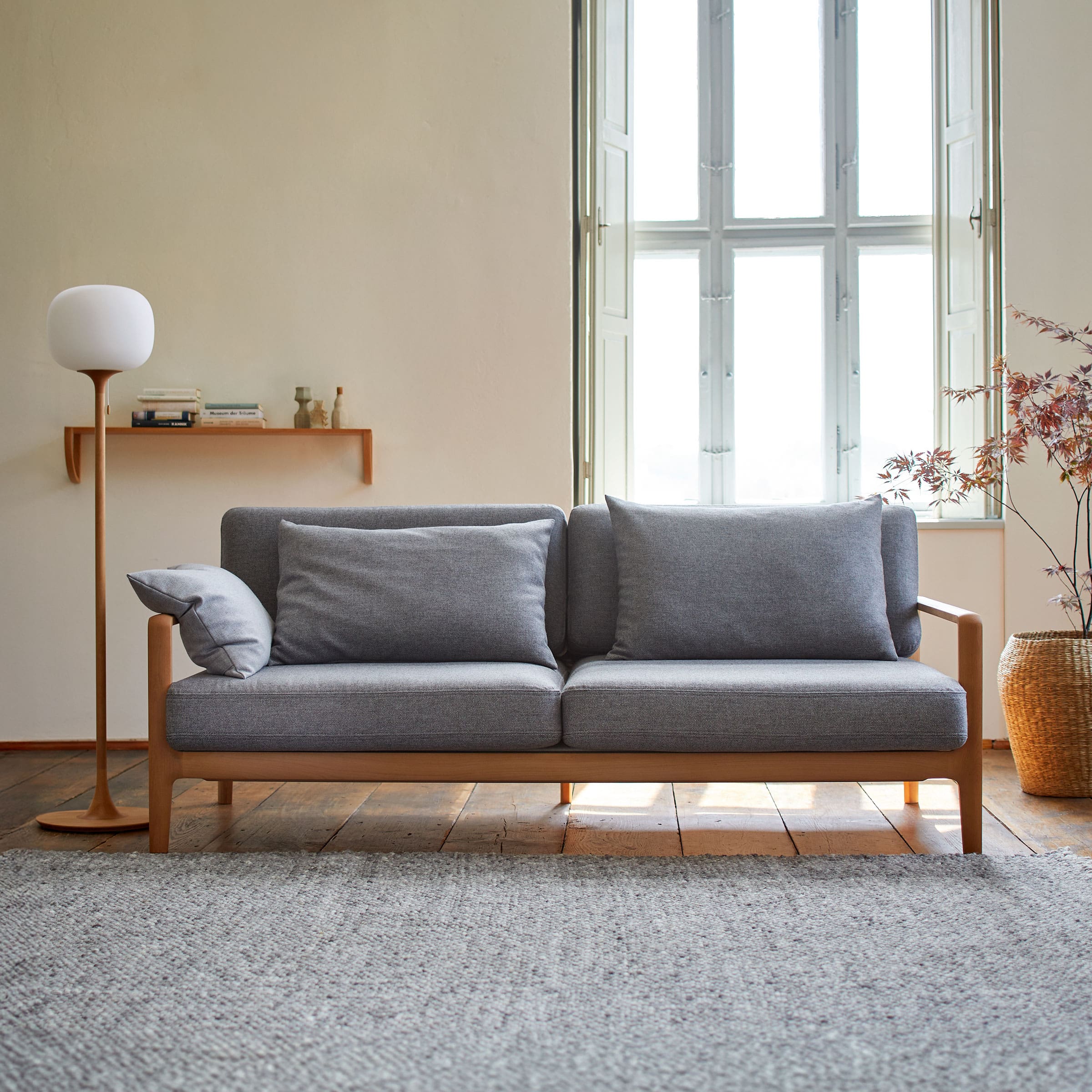 Einzelsofa Linera | Buche | B 172 x T 96 x H 86 cm | Wollstoff Tano natur hell