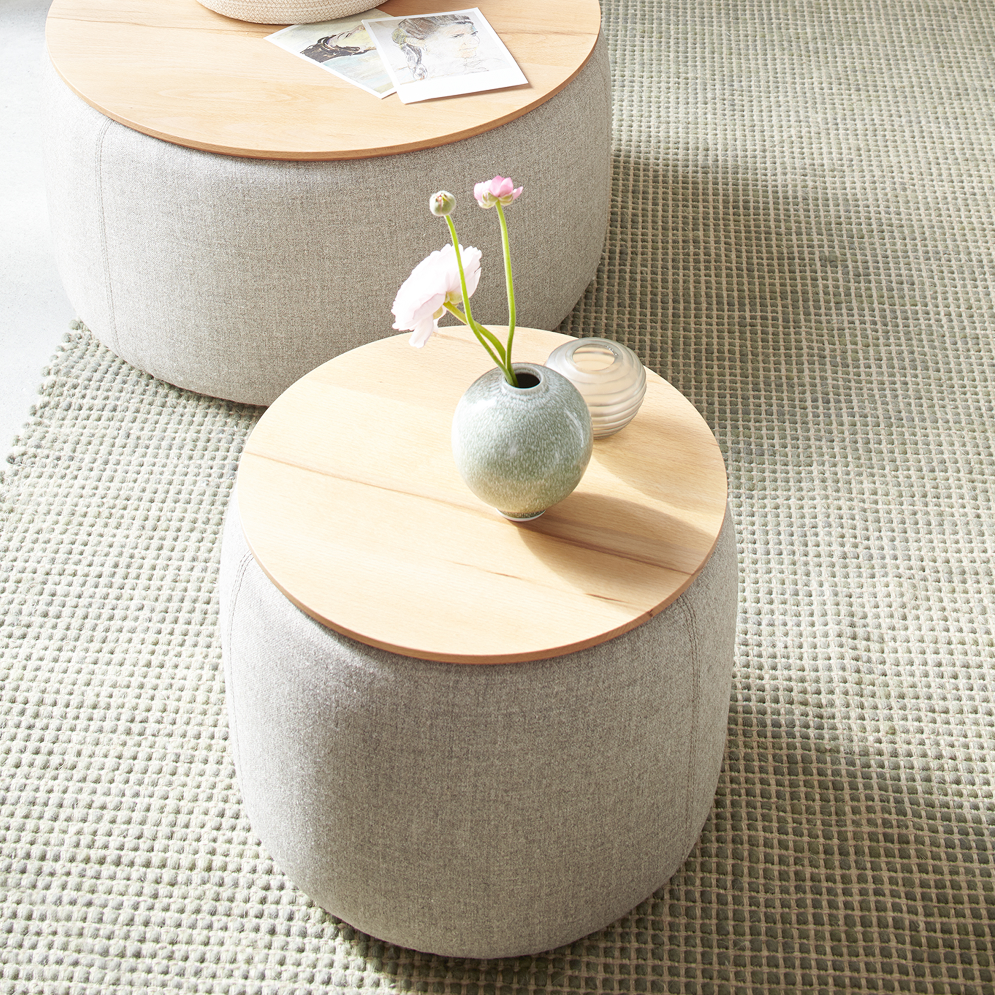 Tambor Sofatisch/Hocker mit Stauraum u. Holzdeckel