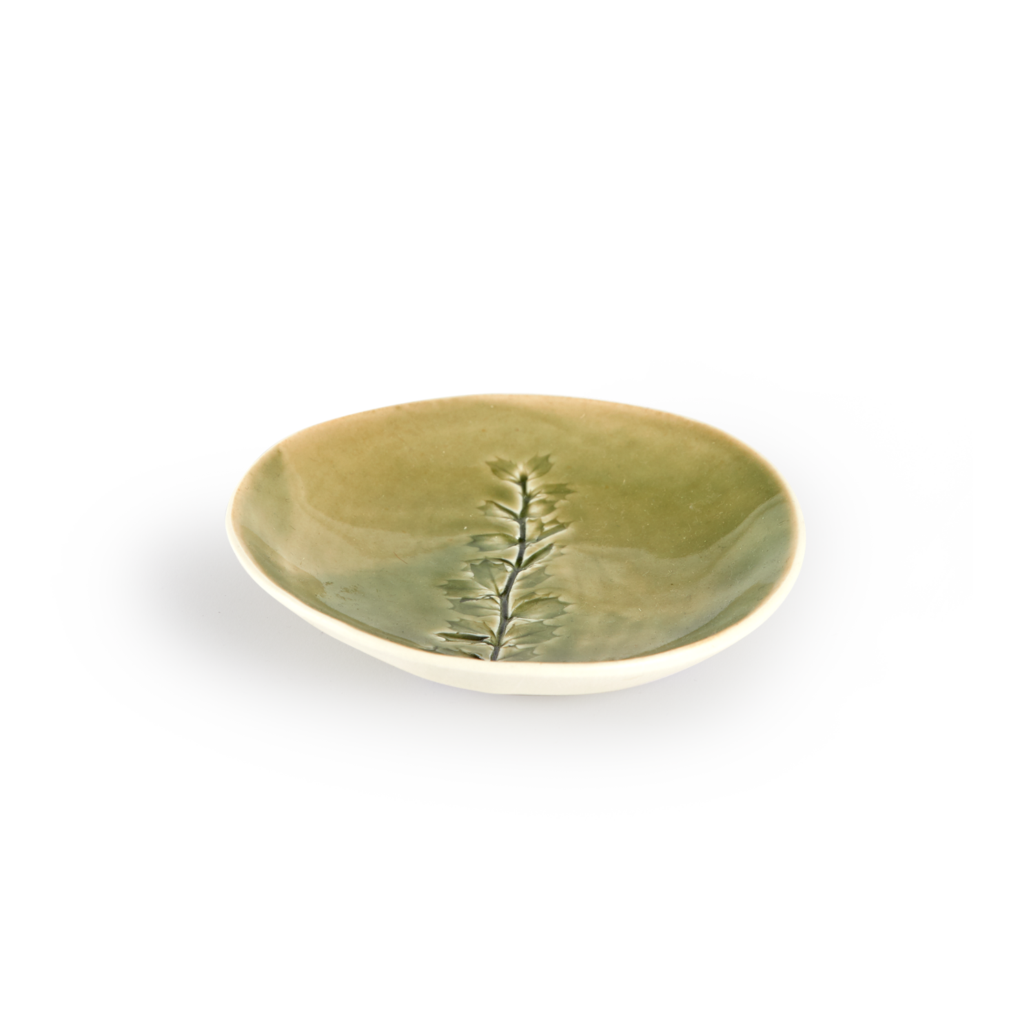 Teller mit Stechpalmenblattdruck