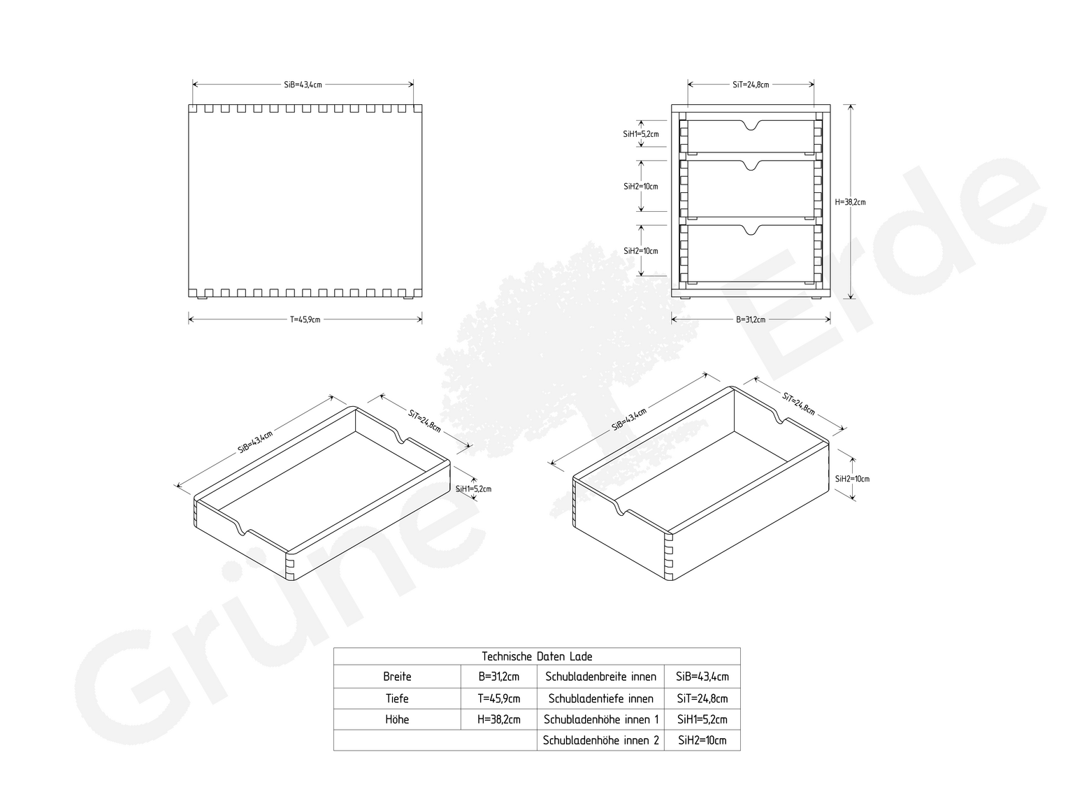 Schubladenbox Vaso | Grüne Erde