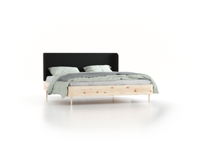 Bett Tonda mit Polsterbetthaupt, 180 x 210 cm, Wollstoff Stavang Schiefer (60), Zirbe