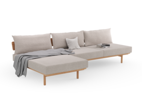 Loungesofa Lana, breit mit Loungeteil, Wollstoff Tano Natur (79), Buche