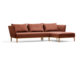 Lorea Lounge-Sofa, Liegeteil rechts, Eiche, mit Bezug Wollstoff Kaland Ziegel