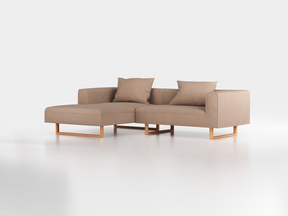 Lounge-Sofa Sereno inkl. 2 Kissen (70x55 cm), B 267 x T 180 cm, Liegeteil links, Kufenfuß, mit Bezug Wollstoff Stavang Sand (66), Buche