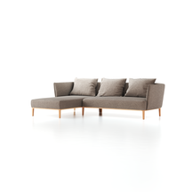 Lounge-Sofa Lorea Breite 265 cm, Liegeteil links, mit Bezug Wollstoff Tano Natur (79), Buche
