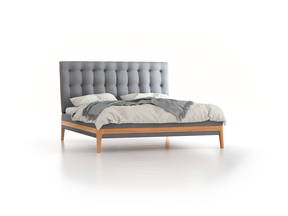 Polsterbett Filomena, 180 x 200 cm, Wollstoff Stavang Kiesel (62), Buche