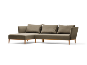 Lorea Lounge-Sofa, Liegeteil links, Buche, mit Bezug Wollstoff Kaland Torf