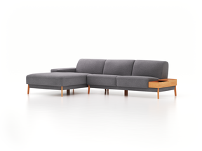 Lounge-Sofa Alani, B 300 x T 179 cm, Liegeteil links, Sitzhöhe in cm 44, mit Bezug Wollstoff Kaland Kiesel (68), Buche