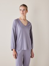 Schlafshirt Langarm, Baumwolle, rauchblau