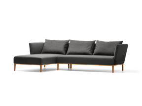 Lorea Lounge-Sofa, Liegeteil links, Buche, mit Bezug Wollstoff Kaland Schiefer
