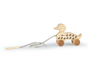 Rolltier Ente aus Eschenholz mit Leinenkordel zum Durchfädeln