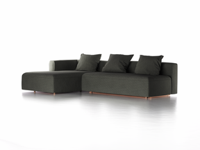 Lounge-Sofa Sereno mit Schlaffunktion inkl. 3 Kissen (70x55 cm), B 320,5 x T 180 cm, Bodennah, Liegeteil links, Buche, mit Bezug Wollstoff Stavang Schiefer (60)