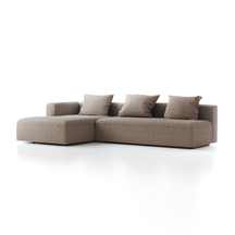Lounge-Sofa Sereno mit Schlaffunktion inkl. 3 Kissen (70x55 cm), B 320,5 x T 180 cm, Bodennah, Liegeteil links, Buche, mit Bezug Wollstoff Tano Natur (79)