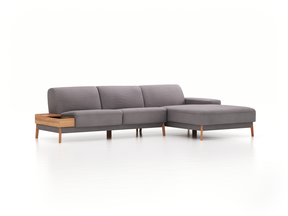 Lounge-Sofa Alani, B 300 x T 179 cm, Liegeteil rechts, Sitzhöhe in cm 44, mit Bezug Wollstoff Stavang Kiesel (62), Eiche
