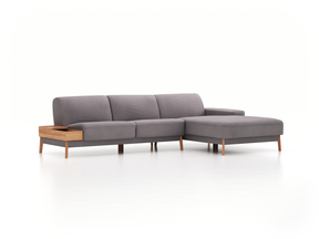 Lounge-Sofa Alani, B 300 x T 179 cm, Liegeteil rechts, Sitzhöhe in cm 44, mit Bezug Wollstoff Stavang Kiesel (62), Eiche