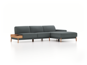 Lounge-Sofa Alani, B 300 x T 179 cm, Liegeteil rechts, Sitzhöhe in cm 44, mit Bezug Wollstoff Elverum Grüngrau (84), Eiche
