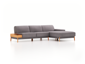 Lounge-Sofa Alani, B 300 x T 179 cm, Liegeteil rechts, Sitzhöhe in cm 44, mit Bezug Wollstoff Stavang Kiesel (62), Buche