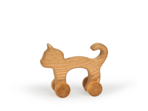 Rolltier Katze aus Eschenholz