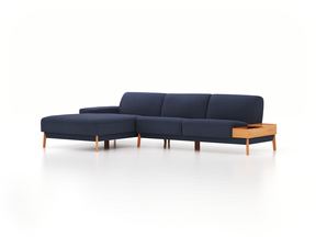 Lounge-Sofa Alani, B 300 x T 179 cm, Liegeteil links, Sitzhöhe in cm 44, mit Bezug Wollstoff Elverum Ozean (75), Buche
