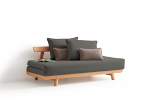 Bettsofa Doppio, inkl. 2 Kissen, in Buche mit Bezug Wollstoff Stavang Stein