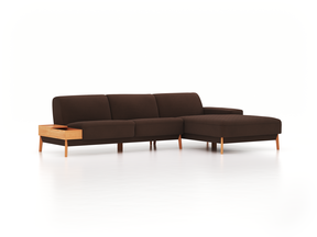 Lounge-Sofa Alani, B 300 x T 179 cm, Liegeteil rechts, Sitzhöhe in cm 44, mit Bezug Wollstoff Kaland Torf (70), Buche