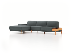 Lounge-Sofa Alani, B 300 x T 179 cm, Liegeteil links, Sitzhöhe in cm 44, mit Bezug Wollstoff Elverum Grüngrau (84), Buche