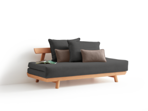 Bettsofa Doppio, inkl. 2 Kissen, in Buche mit Bezug Wollstoff Stavang Schiefer