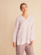 Bluse Tunika, mini leinen streifen malve
