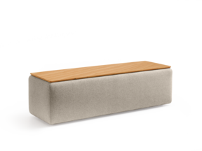 Truhe Tambor rechteckig, Bezug Wollstoff Tano Natur, Buche