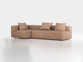 Ecksofa Sereno mit Schlaffunktion inkl. 3 Kissen (70x55 cm), Bodennah, B 300 x T 150 cm, Eckteil links, mit Bezug Wollstoff Stavang Haselnuss (65), Buche