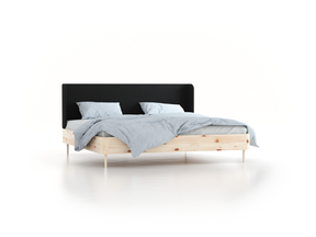 Bett Tonda mit Polsterbetthaupt, 200 x 210 cm, Wollstoff Stavang Schiefer (60), Zirbe