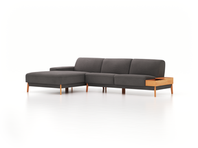 Lounge-Sofa Alani, B 300 x T 179 cm, Liegeteil links, Sitzhöhe in cm 44, mit Bezug Wollstoff Elverum Mocca (73), Buche