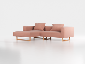 Lounge-Sofa Sereno inkl. 2 Kissen (70x55 cm), B 267 x T 180 cm, Liegeteil links, Kufenfuß, mit Bezug Wollstoff Elverum Ziegel (85), Buche