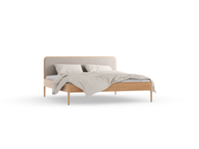 Bett Tenso mit Polsterbetthaupt, 180 x 200, Wollstoff Tano Natur (79), Buche