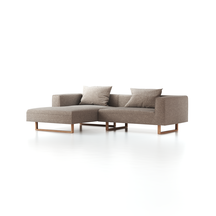 Lounge-Sofa Sereno inkl. 2 Kissen (70x55 cm), B 267 x T 180 cm, Liegeteil links, Kufenfuß, mit Bezug Wollstoff Tano Natur (79), Eiche