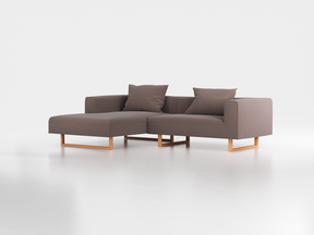 Lounge-Sofa Sereno inkl. 2 Kissen (70x55 cm), B 267 x T 180 cm, Liegeteil links, Kufenfuß, mit Bezug Wollstoff Tano Natur Dunkel (81), Buche