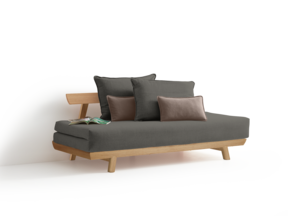 Bettsofa Doppio, inkl. 2 Kissen, in Eiche mit Bezug Wollstoff Stavang Stein