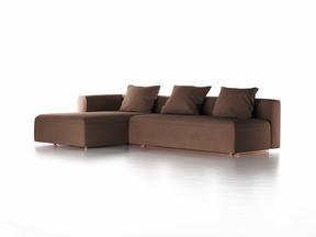 Lounge-Sofa Sereno mit Schlaffunktion inkl. 3 Kissen (70x55 cm), B 320,5 x T 180 cm, Bodennah, Liegeteil links, Buche, mit Bezug Wollstoff Stavang Torf (64)